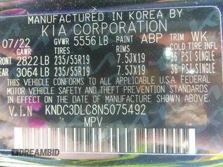 2022 Kia EV6 Wind z VIN KNDC3DLC8N5075492, wystawiony jako IAAI lot #41671331 z przebiegiem 22 122 mil mil oraz . Historia ofert i sprzedaży dostępna na DreamBid. Obrazek 9.