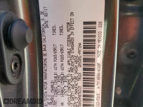 2017 Toyota Tacoma SR5 with VIN 3TMCZ5AN3HM076315, listed as a Copart auction lot 53828955 with 172,923 mi miles and Salvage Title. Bid and sale history available at carsss.com. Image 14.