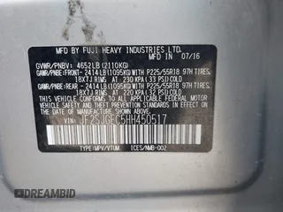 2017 Subaru Forester Premium with VIN JF2SJGEC5HH450517, listed as a IAAI auction lot 41425339 with 185,885 mi miles. Bid and sale history available at carsss.com. Image 9.