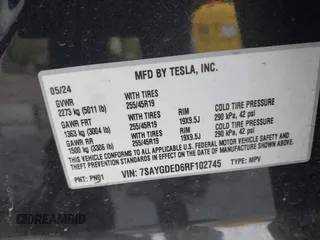 2024 Tesla Model Y с VIN 7SAYGDED6RF102745, выставлен на аукционе IAAI как лот 41824709 с пробегом 13 842 миль миль и . История ставок и продаж доступна на DreamBid. Изображение 9.