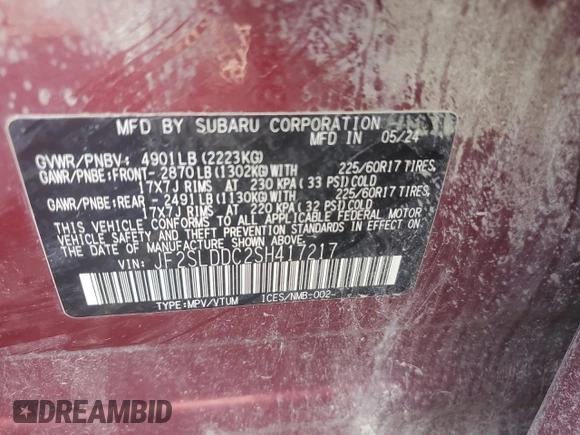 2025 Subaru Forester Premium с VIN JF2SLDDC2SH417217, выставлен на аукционе Copart как лот 60807235 с пробегом 26 031 миль миль и Списание • Salvage title. История ставок и продаж доступна на DreamBid. Изображение 14.