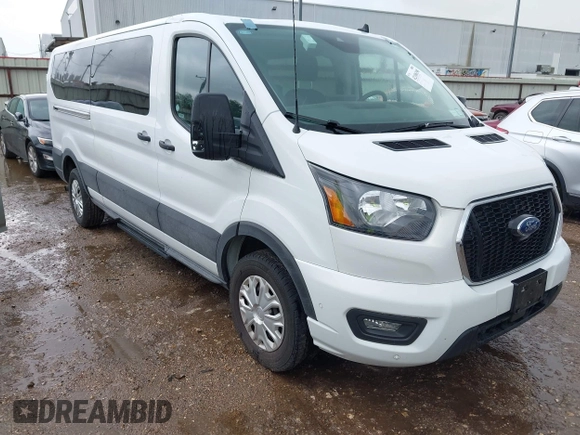 2023 Ford Transit Passenger XL with VIN 1FBAX2YG2PKA91028, listed as a IAAI auction lot 42106198 with 52,874 mi miles. Bid and sale history available at carsss.com. Image 1.
