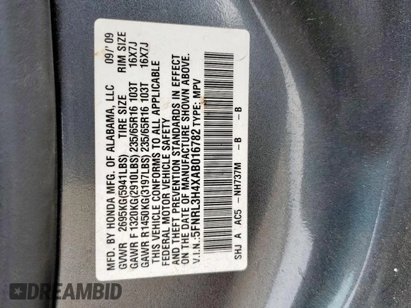2010 Honda Odyssey EX с VIN 5FNRL3H4XAB016782, выставлен на аукционе Copart как лот 59139625 с пробегом 260 878 миль миль и Списание • Salvage title. История ставок и продаж доступна на DreamBid. Изображение 13.
