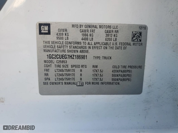 2017 Chevrolet Silverado 2500HD Work Truck with VIN 1GC2CUEG7HZ186981, listed as a Copart auction lot 73552514 with 153,068 mi miles and Clean Title. Bid and sale history available at carsss.com. Image 12.