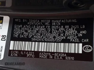 2025 Lexus ES 300h with VIN 58ADA1C10SU057257, listed as a IAAI auction lot 42192136 with 8,030 mi miles and . Bid and sale history available at DreamBid. Image 9.