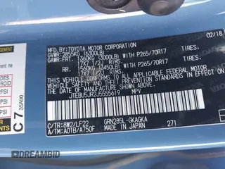 2018 Toyota 4Runner SR5 with VIN JTEBU5JR2J5555619, listed as a IAAI auction lot 42045308 with 103,812 mi miles. Bid and sale history available at carsss.com. Image 9.