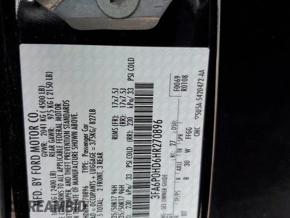 2017 Ford Fusion SE z VIN 3FA6P0HD6HR270896, wystawiony jako Copart lot #57796355 z przebiegiem 194 667 mil mil oraz Szkoda całkowita • Salvage title. Historia ofert i sprzedaży dostępna na DreamBid. Obrazek 12.