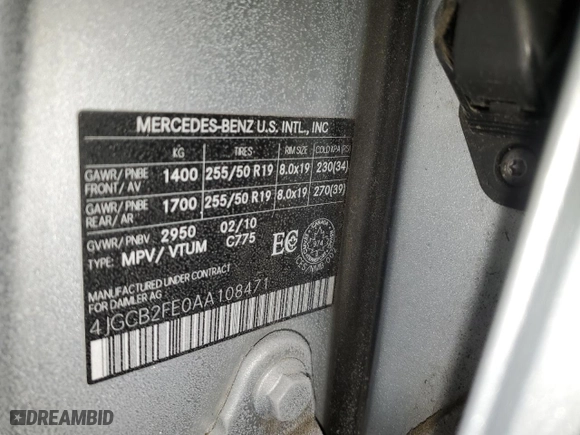 2010 Mercedes-Benz R-Class R 350 BlueTEC with VIN 4JGCB2FE0AA108471, listed as a Copart auction lot 87842015 with 185,516 mi miles and Salvage Title. Bid and sale history available at carsss.com. Image 12.