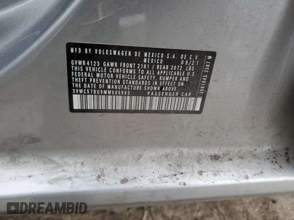 2021 Volkswagen Jetta S с VIN 3VWC57BU9MM085993, выставлен на аукционе Copart как лот 49991215 с пробегом 50 396 миль миль и Списание • Salvage title. История ставок и продаж доступна на DreamBid. Изображение 15.