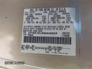 1998 Ford F-150 with VIN 1FTRF18L9WNA48859, listed as a IAAI auction lot 41287410 with Not provided miles and . Bid and sale history available at DreamBid. Image 9.