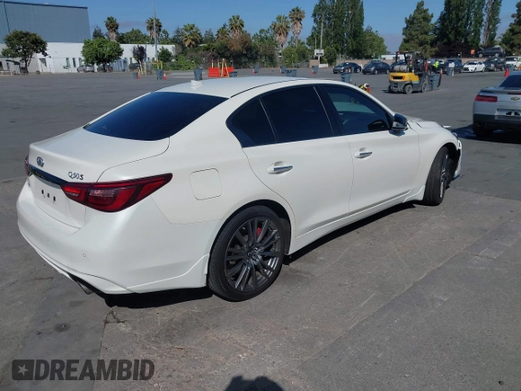 2021 Infiniti Q50 Red Sport 400 with VIN JN1FV7DR9MM880601, listed as a IAAI auction lot 42509477 with 28,202 mi miles and . Bid and sale history available at DreamBid. Image 4.