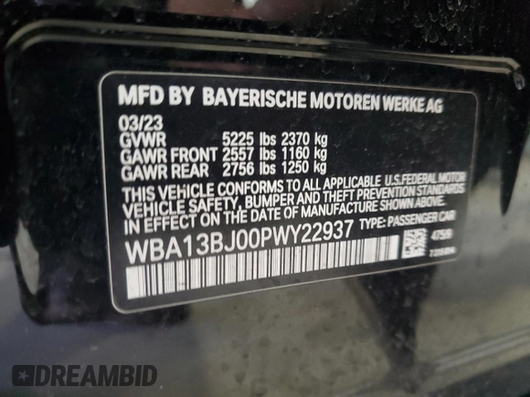 2023 BMW 5 Series 530i xDrive with VIN WBA13BJ00PWY22937, listed as a Copart auction lot 46817105 with 21,054 mi miles and Clean Title. Bid and sale history available at DreamBid. Image 13.
