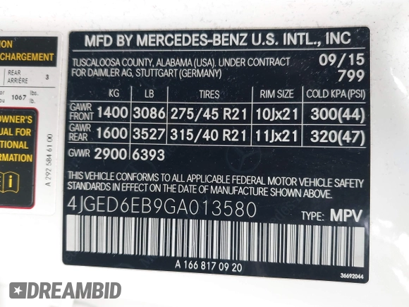 2016 Mercedes-Benz GLE 450 AMG с VIN 4JGED6EB9GA013580, выставлен на аукционе IAAI как лот 42183626 с пробегом 63 950 миль миль и . История ставок и продаж доступна на DreamBid. Изображение 9.