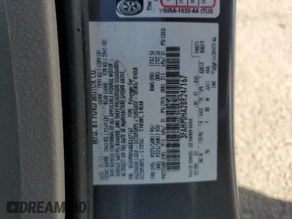 2011 Ford Fusion SE with VIN 3FAHP0HA2BR247167, listed as a Copart auction lot 50840255 with 137,066 mi miles and Salvage Title. Bid and sale history available at DreamBid. Image 12.