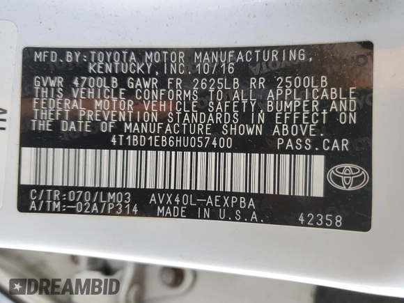 2017 Toyota Avalon Hybrid XLE Plus z VIN 4T1BD1EB6HU057400, wystawiony jako Copart lot #88993355 z przebiegiem 67 578 mil mil oraz Szkoda całkowita • Salvage title. Historia ofert i sprzedaży dostępna na DreamBid. Obrazek 13.