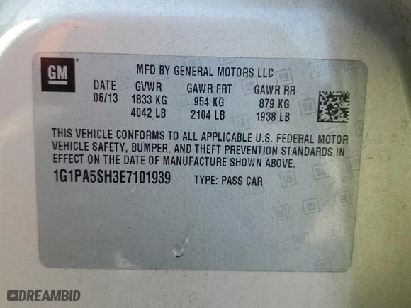 2014 Chevrolet Cruze LS with VIN 1G1PA5SH3E7101939, listed as a Copart auction lot 52426935 with 88,004 mi miles and Salvage Title. Bid and sale history available at carsss.com. Image 13.