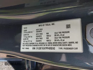 2023 Tesla Model 3 with VIN 5YJ3E1EA7PF409243, listed as a IAAI auction lot 42305360 with Not provided miles and . Bid and sale history available at DreamBid. Image 9.