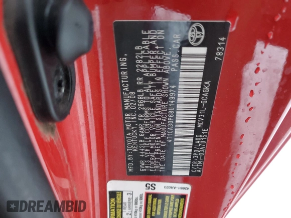2008 Toyota Solara SE z VIN 4T1CA30P68U149974, wystawiony jako Copart lot #41683975 z przebiegiem 167 557 mil mil oraz Szkoda całkowita • Salvage title. Historia ofert i sprzedaży dostępna na DreamBid. Obrazek 12.