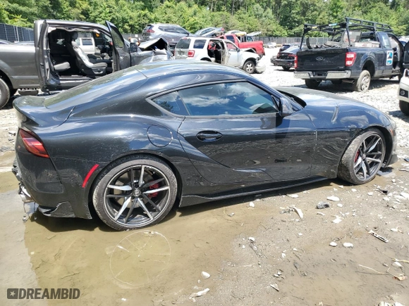 2021 Toyota GR Supra 3.0 with VIN WZ1DB0C04MW035703, listed as a Copart auction lot 61306374 with 46,176 mi miles and Salvage Title. Bid and sale history available at carsss.com. Image 3.