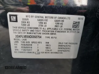 2012 GMC Terrain SLT-1 with VIN 2GKFLVE59C6392754, listed as a Copart auction lot 86542724 with 182,470 mi miles and Salvage Title. Bid and sale history available at carsss.com. Image 13.