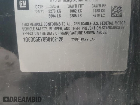2011 Cadillac CTS with VIN 1G6DC5EY8B0162128, listed as a Copart auction lot 85714884 with Not Provided miles and Salvage Title. Bid and sale history available at DreamBid. Image 12.