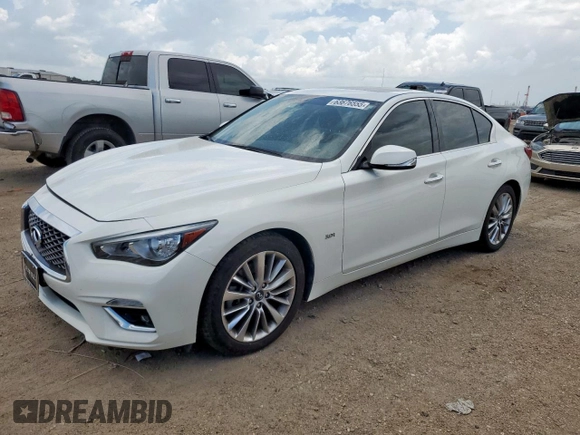 2018 Infiniti Q50 Luxe with VIN JN1EV7AP9JM592281, listed as a Copart auction lot 63676555 with 40,249 mi miles and Salvage title. Bid and sale history available at DreamBid. Image 1.