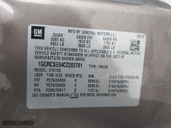 2012 Chevrolet Silverado 1500 LT with VIN 1GCRCSE04CZ283781, listed as a IAAI auction lot 41602923 with 86,378 mi miles. Bid and sale history available at carsss.com. Image 9.