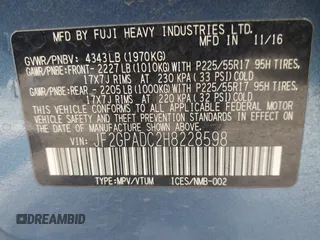 2017 Subaru Crosstrek Premium z VIN JF2GPADC2H8228598, wystawiony jako IAAI lot #42382518 z przebiegiem 126 817 mil mil oraz . Historia ofert i sprzedaży dostępna na DreamBid. Obrazek 9.