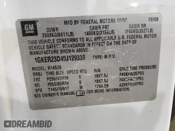 2009 GMC Acadia SLT1 with VIN 1GKER23D49J129330, listed as a Copart auction lot 58612534 with 196,003 mi miles and Non Repairable. Bid and sale history available at carsss.com. Image 15.