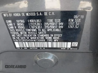 2019 Honda HR-V EX with VIN 3CZRU5H56KM730868, listed as a IAAI auction lot 41861035 with 63,825 mi miles. Bid and sale history available at carsss.com. Image 9.