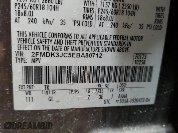 2014 Ford Edge SEL with VIN 2FMDK3JC5EBA80712, listed as a Copart auction lot 50643995 with 133,018 mi miles and Salvage Title. Bid and sale history available at carsss.com. Image 13.