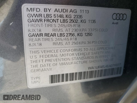 2014 Audi allroad Premium Plus with VIN WA1UFAFL4EA076937, listed as a Copart auction lot 78524014 with 76,327 mi miles and Clean Title. Bid and sale history available at carsss.com. Image 14.