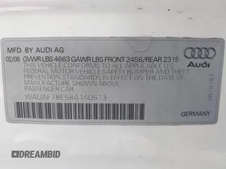 2008 Audi A4 2.0T с VIN WAUAF78E58A140513, выставлен на аукционе IAAI как лот 42572202 с пробегом 231 643 миль миль и . История ставок и продаж доступна на DreamBid. Изображение 9.