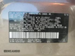 2011 Toyota RAV4 with VIN 2T3BF4DVXBW105955, listed as a Copart auction lot 53755285 with 125,484 mi miles and Salvage Title. Bid and sale history available at carsss.com. Image 13.
