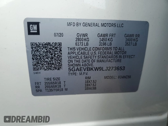 2020 Buick Enclave Premium with VIN 5GAEVBKW9LJ273653, listed as a Copart auction lot 56242994 with 44,485 mi miles and Salvage Title. Bid and sale history available at carsss.com. Image 14.
