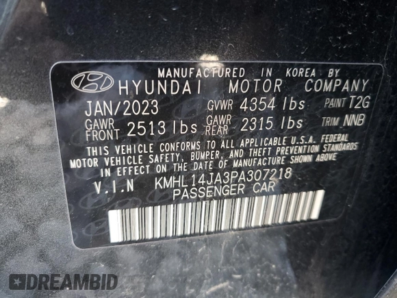 2023 Hyundai Sonata SEL z VIN KMHL14JA3PA307218, wystawiony jako Copart lot #52920165 z przebiegiem Nie podano mil oraz Szkoda całkowita • Salvage title. Historia ofert i sprzedaży dostępna na DreamBid. Obrazek 12.
