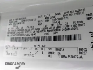 2013 Ford Escape SE с VIN 1FMCU0GX9DUD31996, выставлен на аукционе IAAI как лот 42342141 с пробегом 160 642 миль миль и . История ставок и продаж доступна на DreamBid. Изображение 9.
