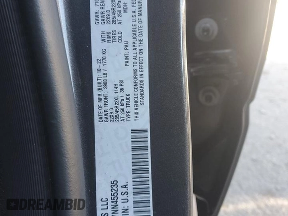 2022 Ram 1500 Limited z VIN 1C6SRFHT7NN455235, wystawiony jako Copart lot #81618484 z przebiegiem 46 937 mil mil oraz Szkoda całkowita • Salvage title. Historia ofert i sprzedaży dostępna na DreamBid. Obrazek 14.