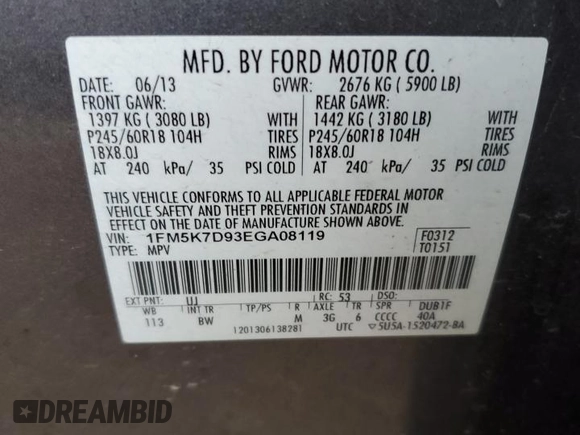 2014 Ford Explorer XLT с VIN 1FM5K7D93EGA08119, выставлен на аукционе Copart как лот 87336744 с пробегом 85 534 миль миль и Списание • Salvage title. История ставок и продаж доступна на DreamBid. Изображение 14.
