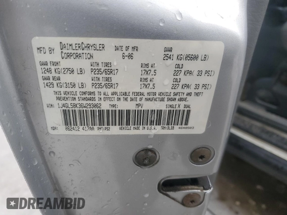 2006 Jeep Liberty Limited with VIN 1J4GL58K36W293062, listed as a Copart auction lot 43575815 with 226,523 mi miles and Clean Title. Bid and sale history available at DreamBid. Image 13.