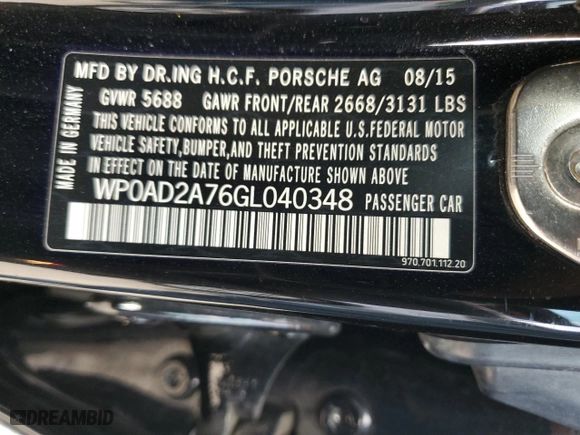 2016 Porsche Panamera S Hybrid with VIN WP0AD2A76GL040348, listed as a Copart auction lot 80143074 with 65,225 mi miles and Clean Title. Bid and sale history available at carsss.com. Image 12.