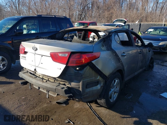 2015 Kia Optima LX with VIN KNAGM4A76F5555968, listed as a IAAI auction lot 41409612 with Not provided miles and . Bid and sale history available at DreamBid. Image 4.