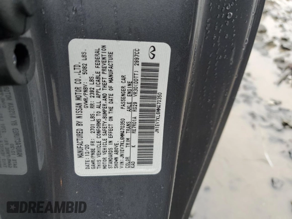 2021 Infiniti Q60 Luxe with VIN JN1EV7KL6MM470350, listed as a Copart auction lot 84838574 with 27,374 mi miles and Salvage title. Bid and sale history available at DreamBid. Image 12.
