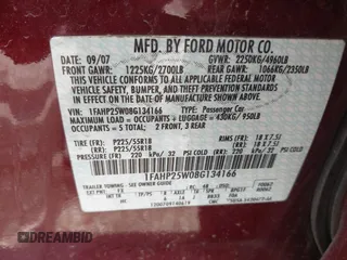 2008 Ford Taurus Limited с VIN 1FAHP25W08G134166, выставлен на аукционе IAAI как лот 42295911 с пробегом 114 032 миль миль и . История ставок и продаж доступна на DreamBid. Изображение 9.
