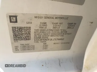 2020 Chevrolet Silverado 1500 Work Truck with VIN 1GCRYAEF3LZ178892, listed as a IAAI auction lot 42222368 with 66,737 mi miles and . Bid and sale history available at DreamBid. Image 9.