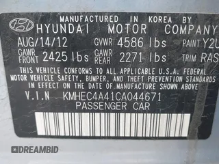 2012 Hyundai Sonata Hybrid z VIN KMHEC4A41CA044671, wystawiony jako IAAI lot #42254039 z przebiegiem 152 769 mil mil oraz . Historia ofert i sprzedaży dostępna na DreamBid. Obrazek 9.