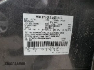 2019 Ford Edge SE with VIN 2FMPK3G96KBC51357, listed as a Copart auction lot 54580945 with 92,024 mi miles and Salvage title. Bid and sale history available at DreamBid. Image 14.