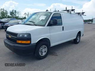 2023 Chevrolet Express Cargo with VIN 1GCWGAFP5P1217550, listed as a IAAI auction lot 42383684 with 9,673 mi miles and . Bid and sale history available at DreamBid. Image 2.