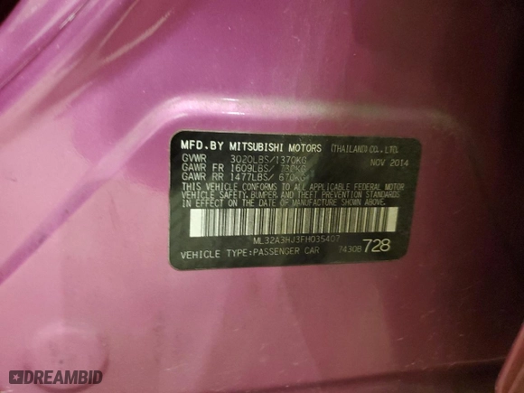 2015 Mitsubishi Mirage DE with VIN ML32A3HJ3FH035407, listed as a Copart auction lot 48189455 with 77,196 mi miles and Salvage Title. Bid and sale history available at carsss.com. Image 13.