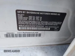 2013 BMW 3 Series 328i with VIN WBA3A5C52DF359204, listed as a IAAI auction lot 41902568 with 1 mi miles. Bid and sale history available at carsss.com. Image 9.